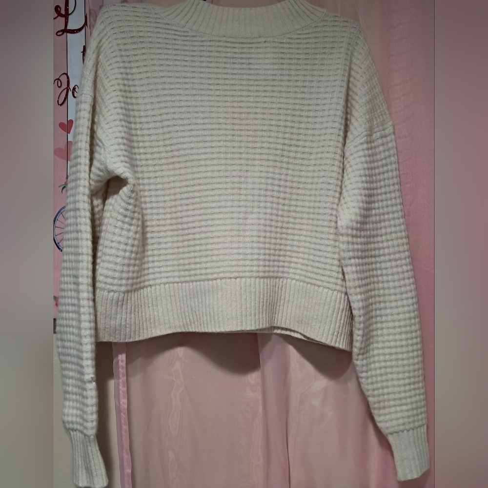 Everlane Recycled Cashmere Waffle Knit Crew Neck Sweater with Pockets – Cream XS - Picture 11 of 15